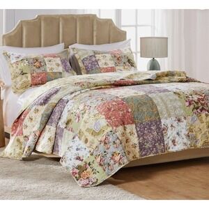 Shabby Chic Cottagecore Quilt & Shams Set King Floral Patchwork Reversible Boho